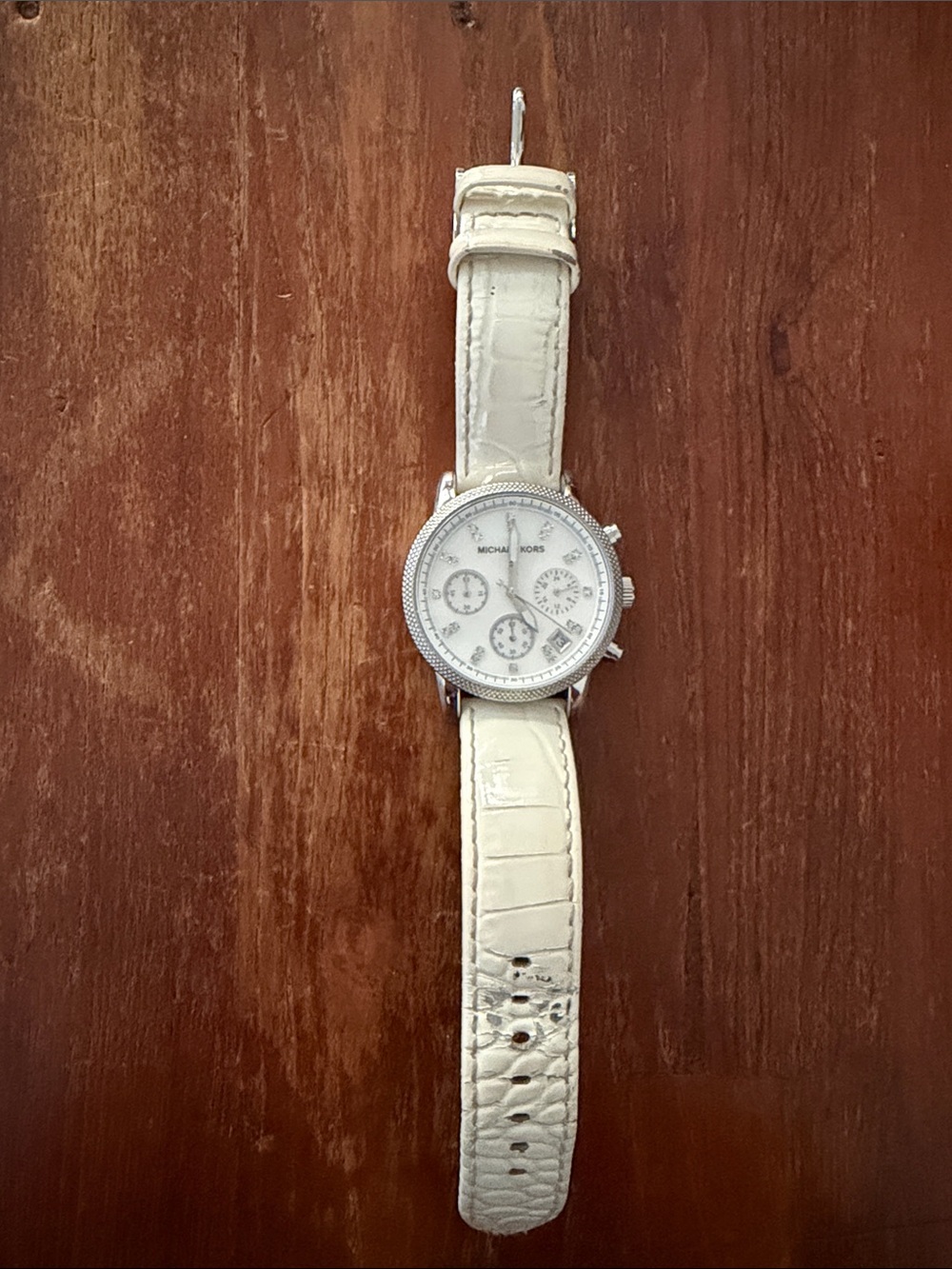 Michael Kors White Leather Chronograph with Silver Accents